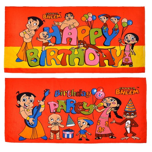 choota bheem pack of 2 cartoon towels for kids in pure cotton