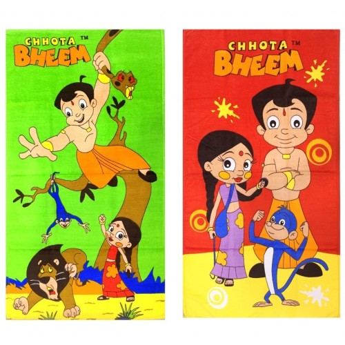 choota bheem pack of 2 cartoon towels for kids in pure cotton