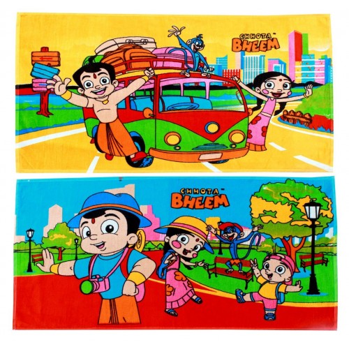 choota bheem pack of 2 cartoon towels for kids in pure cotton