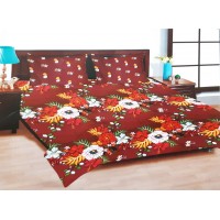 Red Colour Floral Printed Pure Cotton Bedsheet Wiht 2 Pillow Covers For Double Bed