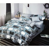 Block Pattern Grey Printed Pure Cotton Bedsheet With 2 Pillow Covers For Double Bed 