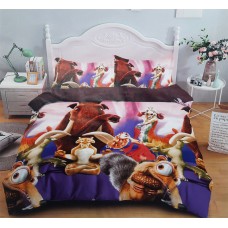 Ice Age Cartoon Theme Double Kids Bedsheet With 2 Pillow Covers Set