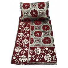 FUNCTIONAL RED COLOR FLORAL VELVET THICK  SINGLE BEDSHEET WITH 2 PILLOW COVERS SET 