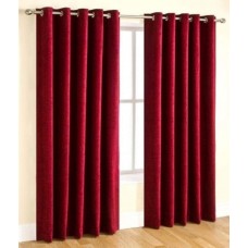 Red Plain Color Window Curtains Crush