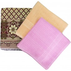 SOLAPUR BLOCK DESIGN CHADDAR AND PLAIN TOWELS IN COTTON ( PACK OF 3 )